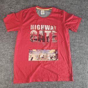 Array Shirt Mens Extra Large Red Highway Gate Graphic T-Shirt Bicycle Cityscape
